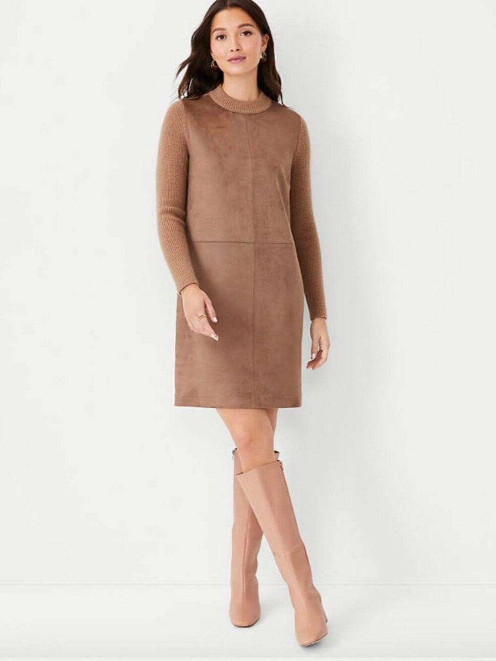 Ann Taylor Petite Faux Suede Mixed Media Sweater Dress